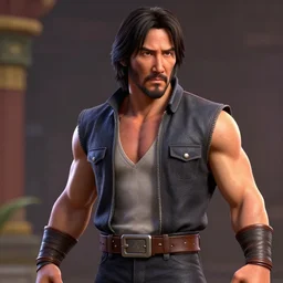 Keanu Reeves as Hwoarang from Tekken 3, 3D, game character, by Philippe Bouchet, detailed, masterpiece, trending on Artstation, 8K,