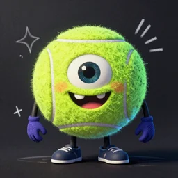 Lofi vaporwave portrait tennis ball monster,chalk, Pixar style, Tristan Eaton, Stanley Artgerm, Tom Bagshaw, Basil Gogos