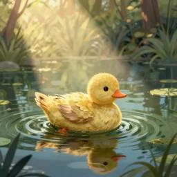 um pato em um lago, desenho de conto de fadas para criancas