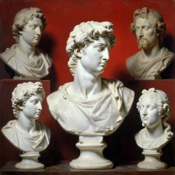 white exquisite ancient male busts in stone, oil paint, classic art, 1 6 century style, volume light, in the style of beksinski, parts by edward hopper, parts by rodcenko, parts by yue minjun, diego velazquez, intricate and epic composition, red by caravaggio, insanely quality