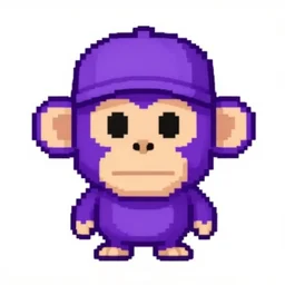 a frontal portait drawing of a purple pixel art cute monkey with a cap by inio, beeple and james jean, aya takano color style, trippy, 8 k, super detailed, digital art, digital painting, clean