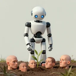 A robot planting human heads, art by Simon Stalenhag, 4k