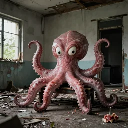 1 9 7 0 s photography, real meat and tentacles creature in abandoned house