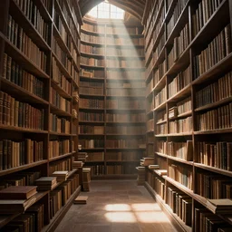 ancient library, lots of books, radiant light, 8 k, award winning, detailed