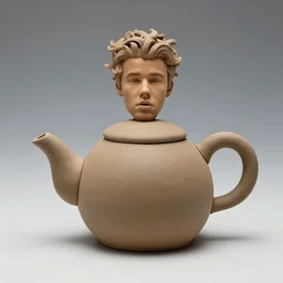 justin bieber as a teapot, clay sculpture