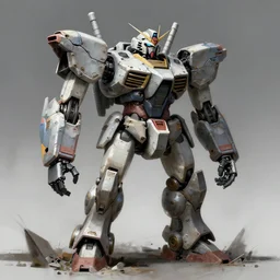 digital painting of a derelict mecha broken robot