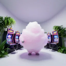 minimalistic extreme wide angle curved perspective digital art of sss chubby cotton candy indoor casino with curly plants by anton fadeev from nightmare before christmas