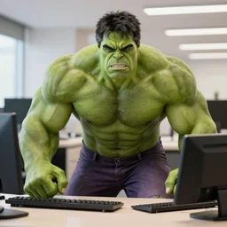 hulk working in a officce