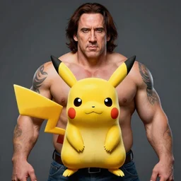 nic cage as pikachy, buff, painted portrait, highly detailed,