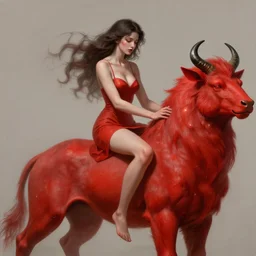 woman in love sit upon a scarlet coloured beast, pain, light effect, hyper detailed, elegant, highly detailed, digital painting, artstation, concept art, matte, sharp focus, illustration, by james jean, andrei riabovitchev, marc simonetti, yoshitaka amano