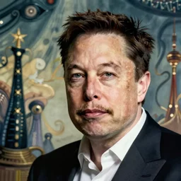 Elon musk with a mustache in the style of salvador dalli