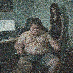 dirty room, depression scene, very fat man in a gamer chair. goth chick gf