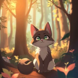 a cat in the forest, trending on artstation, trending on furaffinity, digital art, by kawacy, anime, furry art, warm light, backlighting, cartoon, concept art