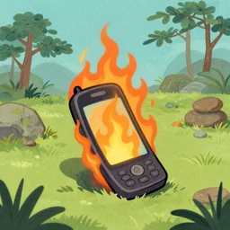 a phone on fire in a zen garden, vintage, digital illustration, in the style of greg rutkowski