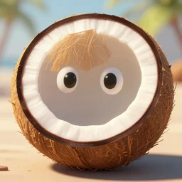 now, the kokonut nut is a big - big nut, coconut, coconut, cartoon, cartoon, portrait, extremely closeup, global lighting, digital art, artstation