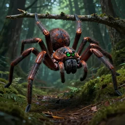 You are walking through a dark forest, when you hear a branch snap behind you. You turn around to see a giant, hairy spider crawling towards you. It's eyes are bright green and its fangs are dripping with venom. You try to run, but the spider is too fast. It jumps on you, highly detailed, digital painting, HDRI, by christopher bretz and kael ngu, vivid colors, high contrast, 8k resolution, intricate, photorealistic, smooth