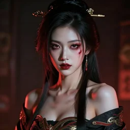 cyberpunk geisha, full body, cinematic lighting, beautiful face, horror, ultra detail, ultra realistic, photo realistic, octane render,