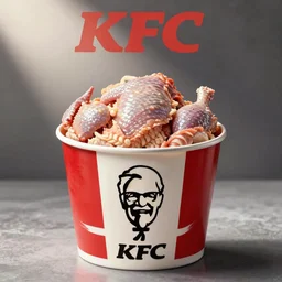 bloody kfc bucket filled with raw chicken, horror movie poster