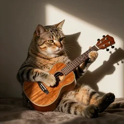 cat playing ukulele