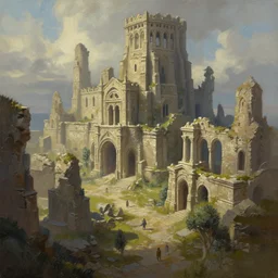 peter elson painting of a ruined city highly detailed, digital painting, artstation, concept art, matte, sharp focus, illustration, hearthstone
