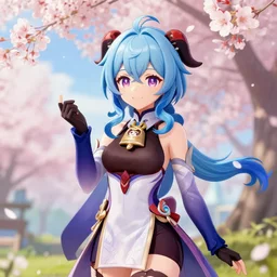 ganyu, genshin impact, anime cherry blossoms