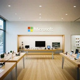 photograph of the interior of a Microsoft Samsung flagship store in the style of Wes Anderson, architecture magazine, dezeen, 14mm, pentax, film