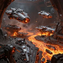 scenary, spaceships, sci - fi, war, matte painting, molten metal, mack sztaba