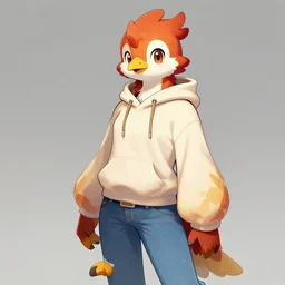 humanoid furry! anthro avian!!! fursona, bird!!! digital art! trending on artstation! subject wearing hoodie and jeans!! subject is female!!