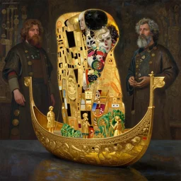 pre - columbian gold boat sculptures!!!!!! | by roberto ferri, by tom bagshaw, by j. c. leyendecker and klimt, american romanticism, artstation, cgsociety, highly detailed oil painting, very intricate, cinematic lighting, award - winning
