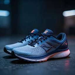 high quality presentation photo of running shoes cyberpunk , photography 4k, f1.8 anamorphic, bokeh, 4k, Canon, Nikon