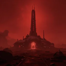 A very very very dim Venusian outpost, red atmosphere, very hazy, rendered by simon stålenhag, rendered by Beeple, Makoto Shinkai, syd meade, environment concept, digital art, starwars, unreal engine, 3 point perspective, WLOP, trending on artstation, low level, 4K UHD image, octane render,