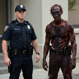 black skin zombie standing next to a white skin police officer