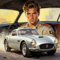 moebius comic art, the incal, maserati tipo 1 5 1, cinematic moebius illustration, driver rider, painting, film still, knight rider kitt