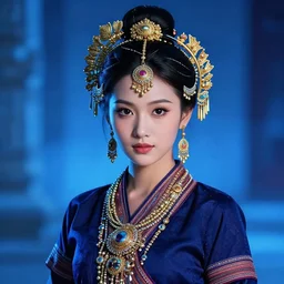 portrait of a cute myanmar girl wearing intricate myanmar accessories and clothes by ilya kuvshinov and anna dittmann and studio ghibli and wlop and rossdraws, digital art, blue lighting, trending on artstation, anime arts, featured on pixiv, blue lighting, hd, 8 k, highly detailed, good lighting, beautiful, epic, masterpiece