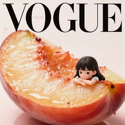vogue magazine, elle magazine, inside a moist fruit peach slice, small anime korean natalie portman face, ilya kuvshinov, greg rutkowski, john singer sargent, anime, trending on artstation, intricate