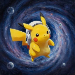 pikachu wearing a spacesuite, scifi astral spirit space journey in oil painting, pulled into the spiral vortex, trending on artstation, award winning, emotional, highly detailed ethereal surrealist art