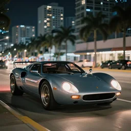 fujifilm quicksnap 4 0 0 photography of retrofuturistic sportscar, in miami night, bokeh background
