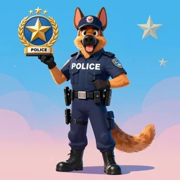 German Shepherd Police Officer, digital art, artstation, very detailed, award winning, Colorful,