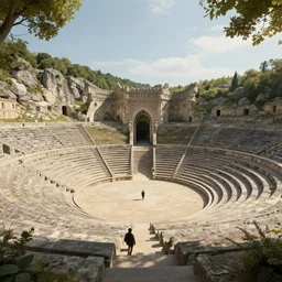 a beautiful establishing shot of seidhe llygad amphitheater, by greg rutkowski and kalin popov, trending on artstation, masterpiece,