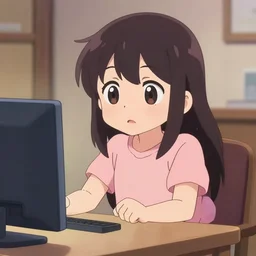 A cute anime girl watching tv in the style of Sam Yang.