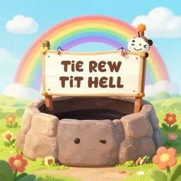 the pit to hell has opened, welcome sign, inviting, happy atmosphere, rainbows and flowers