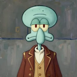 handsome squidward, wearing an ornate suit, portrait style painting