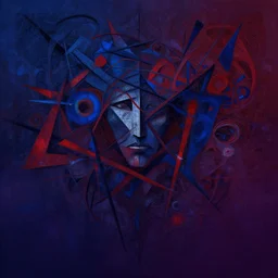 the brittle. digital painting, vertical, intricate, beautiful, detailed, grunge, illustration, abstract art by luis royo and malevich and kandinsky, trending on artstation. blue, dark red and dark purple color scheme, gradient darker to bottom