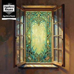 a painting beautiful window open, digital illustration, art deco style art print, a ultrafine detailed painting by aguilera reyes, behance contest winner, vintage, native art, trend in behance hd, 2 d game art, detailed painting