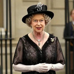 Queen Elizabeth dressed as a 1920s gangster