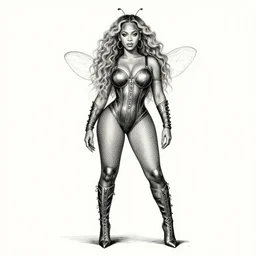 beyonce, queen bee, as a d & d monster, full body, pen - and - ink illustration, etching, by russ nicholson, david a trampier, larry elmore, 1 9 8 1, hq scan, intricate details, inside stylized border
