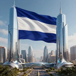 futuristic buildings, libertarian aesthetics, city, in liberland, flag of liberland