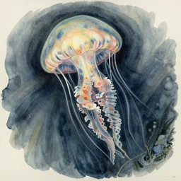 artwork by ernst haeckel, watercolor, botanical illustration, jellyfish, nektaspida