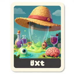 dixit card, strange place, giant straw hat, potions, slime, eyeballs, brain, bugs, webs, focal point, character transforming, dark fantasy, intricate, orthographic, amazing composition, colorful watercolor, by ruan jia, by maxfield parrish, by shaun tan, by nc wyeth, by michael whelan, by escher, illustration, gravity rush, volumetric, blue, green