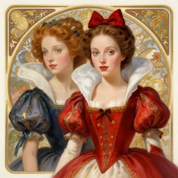 portrait of alice and the red queen, intricate, elegant, highly detailed, ray tracing, digital painting, artstation, concept art, smooth, sharp focus, illustration, art by artgerm and greg rutkowski and alphonse mucha, 8 k
